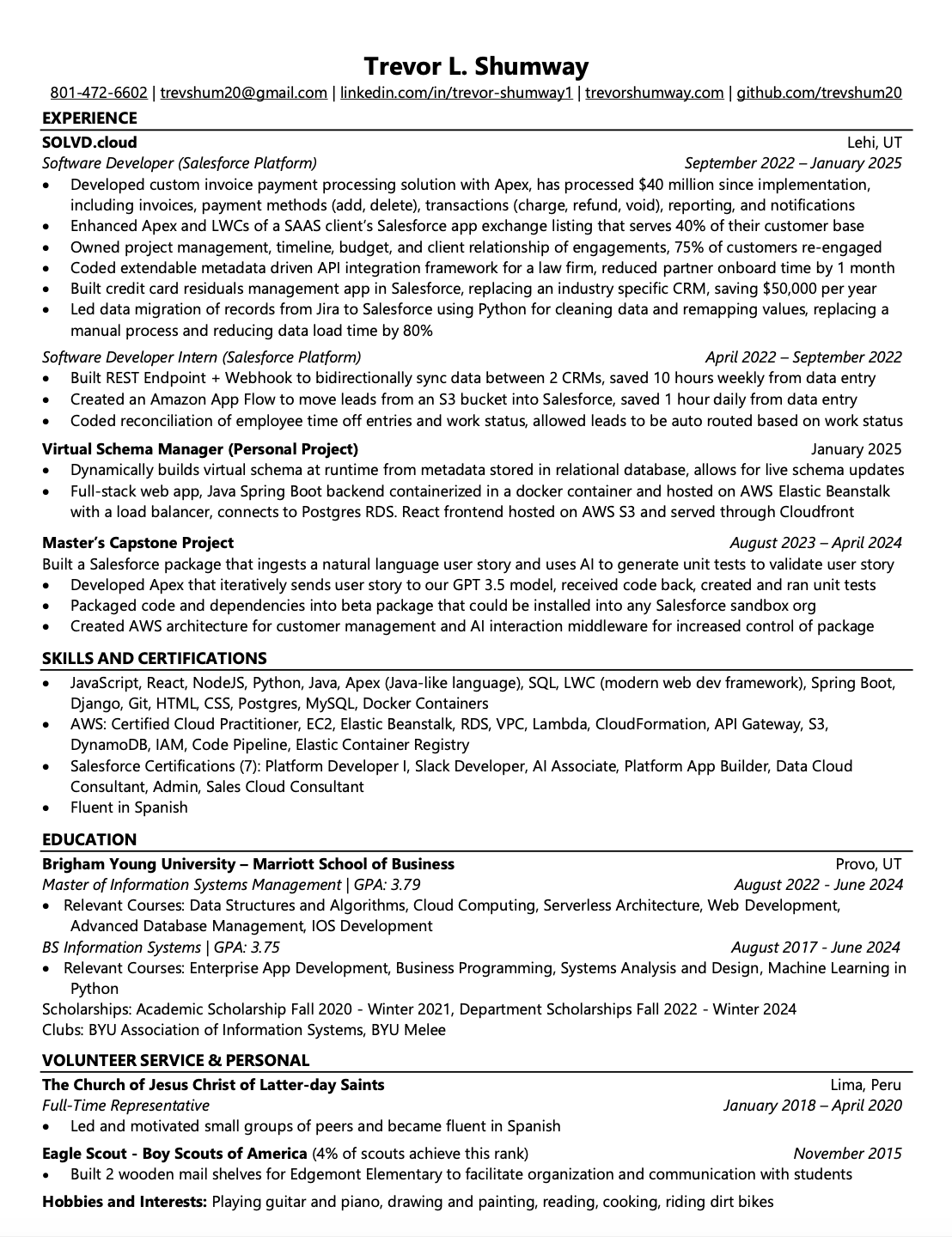 Trevor Shumway resume